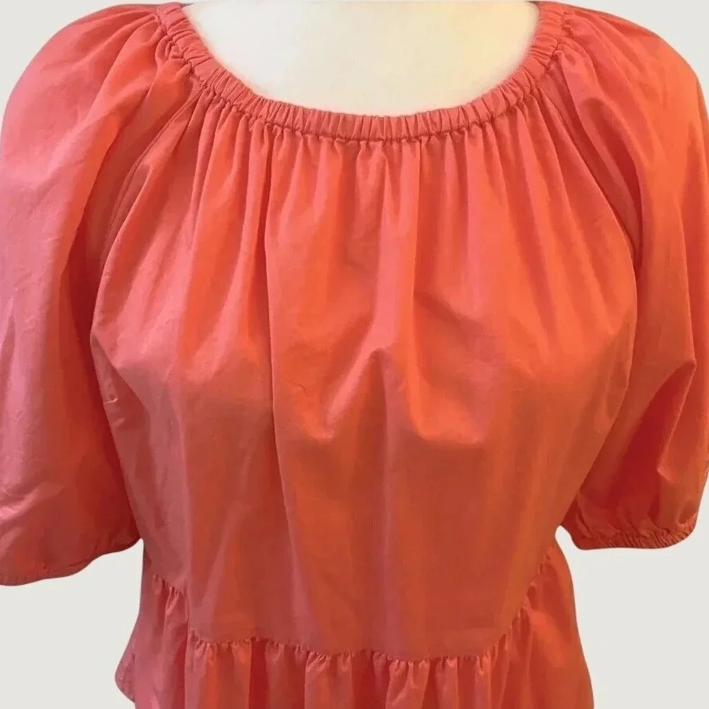Old Navy Short Puff Sleeve Peplum Top Coral Pink Cutout Back Medium Tall